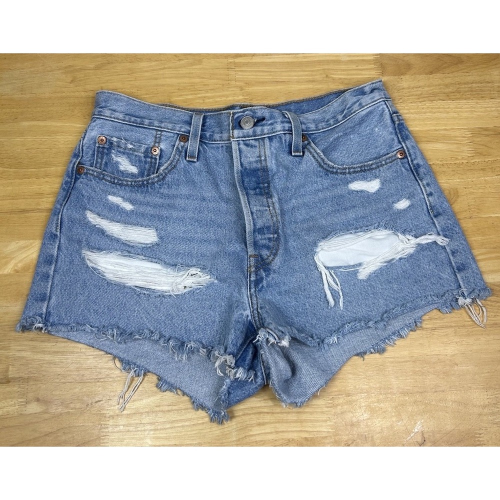 Levi Strauss & Co 501 Button Fly‎ Distressed Cut Off Denim Jean Shorts Size 29